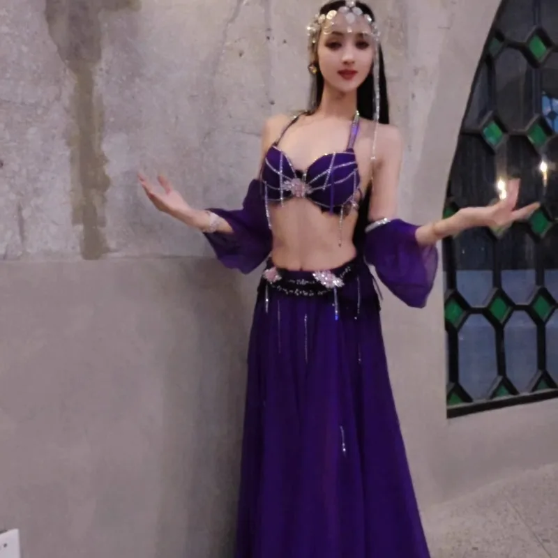 

Customized Belly Dance Costumes New Set Performance Wear Class Dress Sexy Temperament Practice Dress Purple Indian Clothes Women