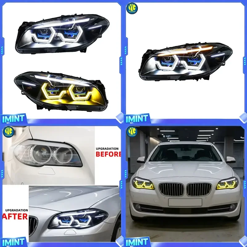 YU GUANG Headlight for 5 Series F10 Head Light 2011-2017 Upgrade Angle Eyes Dual Beam Yellow DRL F10 Led Headlight