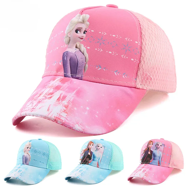 Disney Frozen Anime Summer Girls Hat Elsa Anna Baseball Cap For Children Mesh Breathable Sun Cap Kids Adjustable Hat Accessories