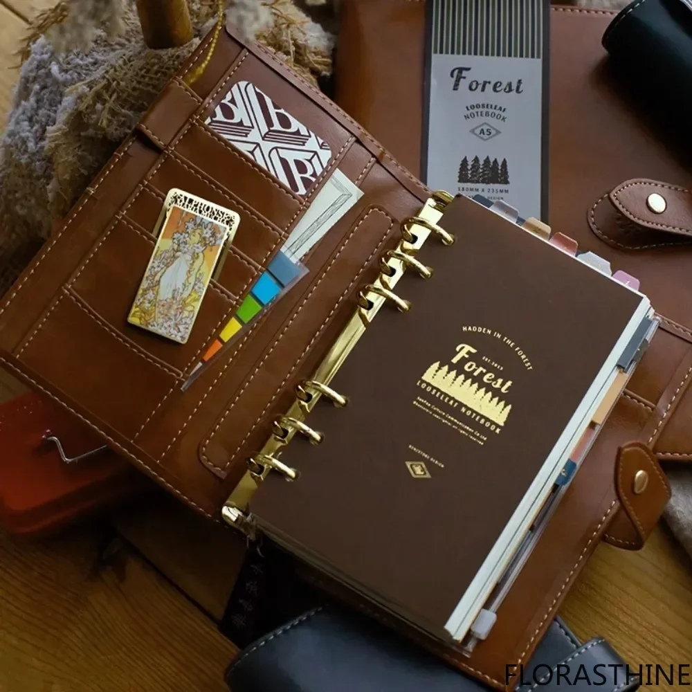 A5 Vintage Faux Leather Bound Loose Leaf Notebook Sheepskin Texture PU Leather Cover for Writing Journaling Planner