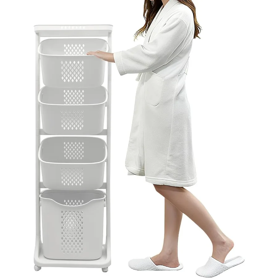 4-Tier Laundry Hamper Sorter, Vertical Laundry Baskets with Wheel