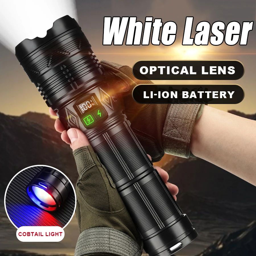 

High Power White Laser LED Flashlight Built-in Battery USB Rechargeable Strong Light Tactical Torch Outdoor Camping Hiking Lamp