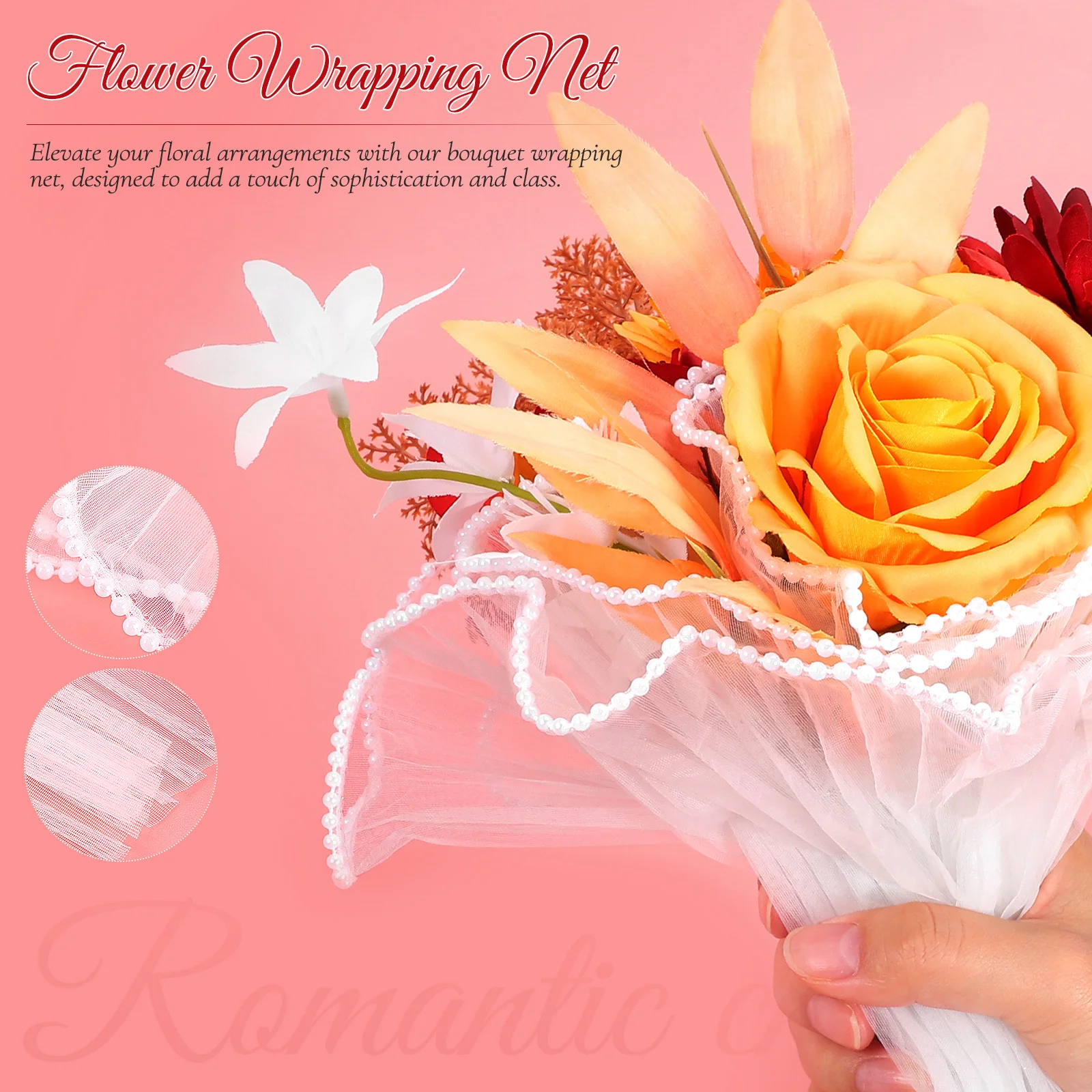 لؤلؤة تول زهرة التفاف شبكة أنيقة باقة مواد التعبئة والتغليف لترتيبات زهور الزفاف لوازم بائع الزهور