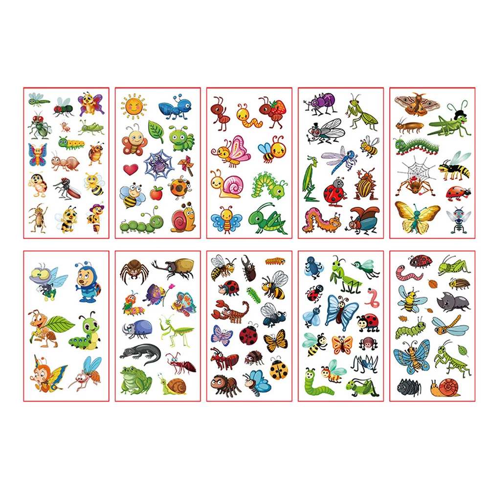 

10 Sheets of Decorative Temporary Tattoos Cartoon Tattoos Stickers Adorable Face Stickers