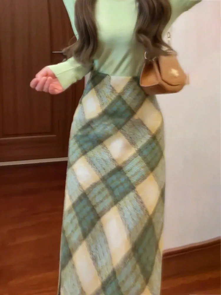 

Элегантная клетчатая юбка-карандаш прямого кроя, длинная, нежная, модная, осенне-зимняя, новая, женственная, стильная, классическая.