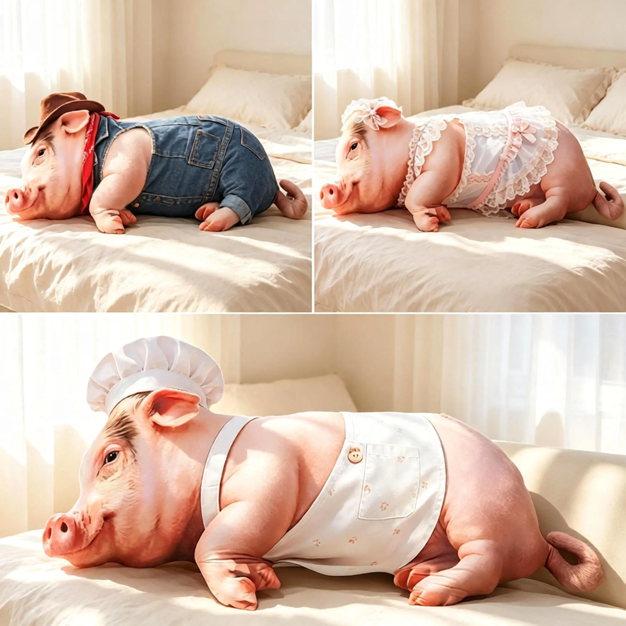 Sexy Simulation Pig Plush Pillow Denim Lace Chef Outfit Stuffed Doll Soft Comfortable Sleeping Cuddle Cushion Bedroom Sofa Decor