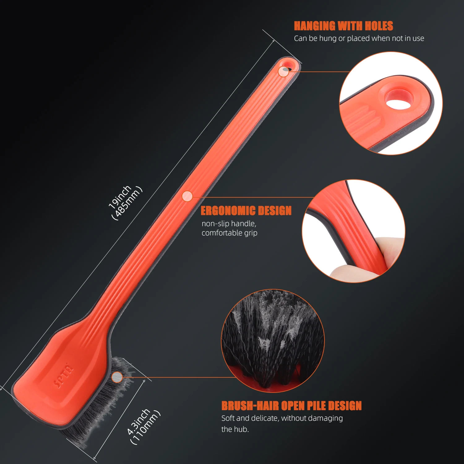 SPTA DF035 Black & Orange Car Wheel Guard Brush Detailong Brush Made With PVC For Car Interior Fabic Set Belt Leather Cleaning