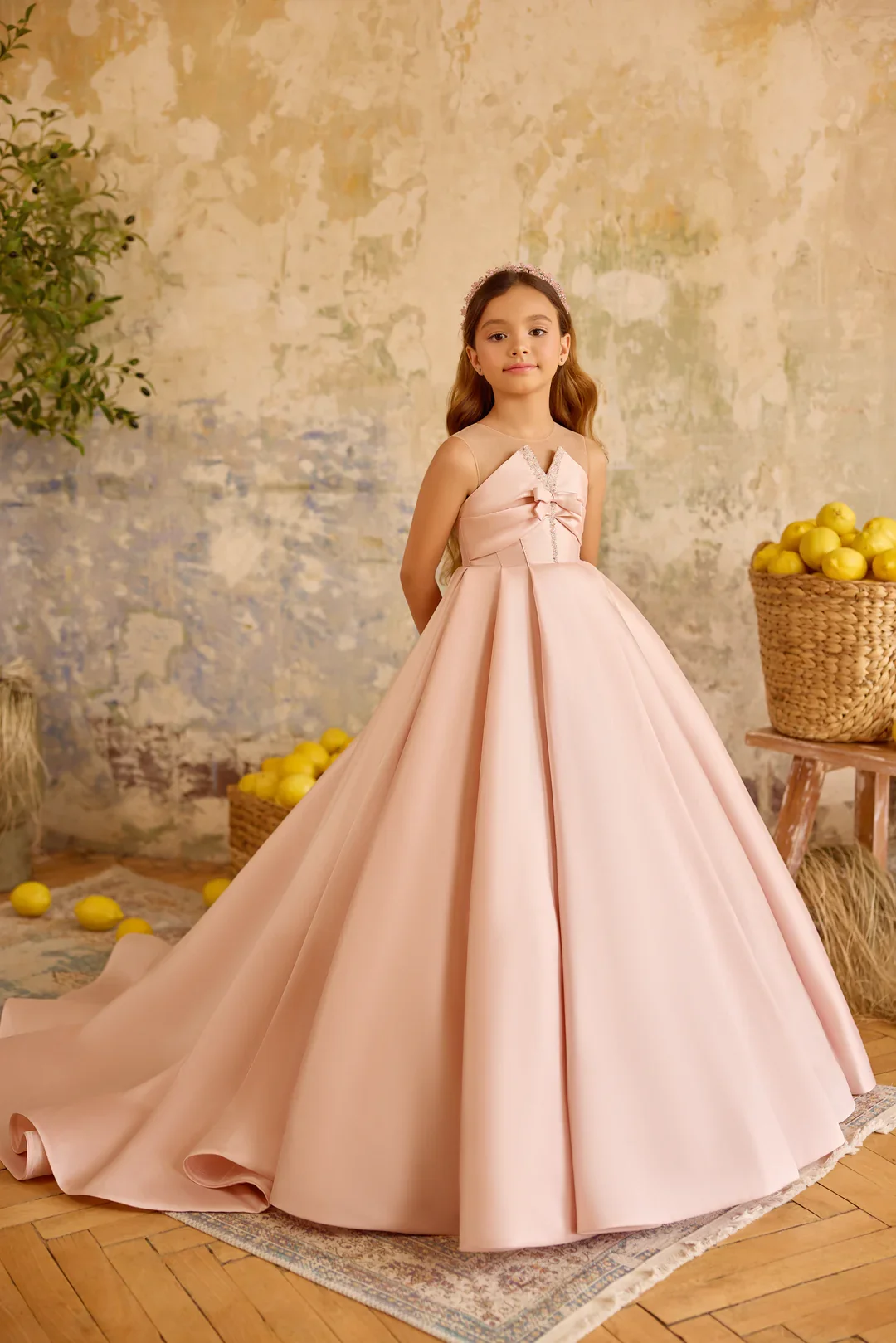 2026 Elegant children’s party flower girl dress, belted bow dress, girl’s satin trailing tutu dress, wedding, prom, party dress