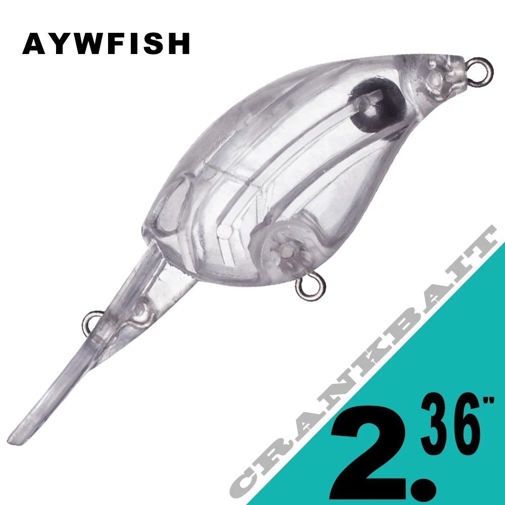 AYWFISH 20PCS Deep Water Diving Bill Float Hard Bass Crankbait Rattles Mini Unpainted 6CM 4.3G Artificial Small Crank Bait Blank