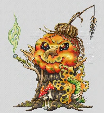 8-pumpkin Wizard and Caterpillar 28-31 DIY Cross Stitch Kit Aida 14CT 14CT Canvas Fabric Embroidery Set Living Room Decor