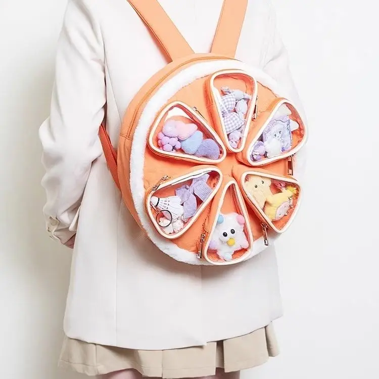 JIAERDI Cute Creative Orange Shape Backpack Women Multi Layer Large Capacity Mochilas Mujer Ladies Transparent Anime Ita Bag New