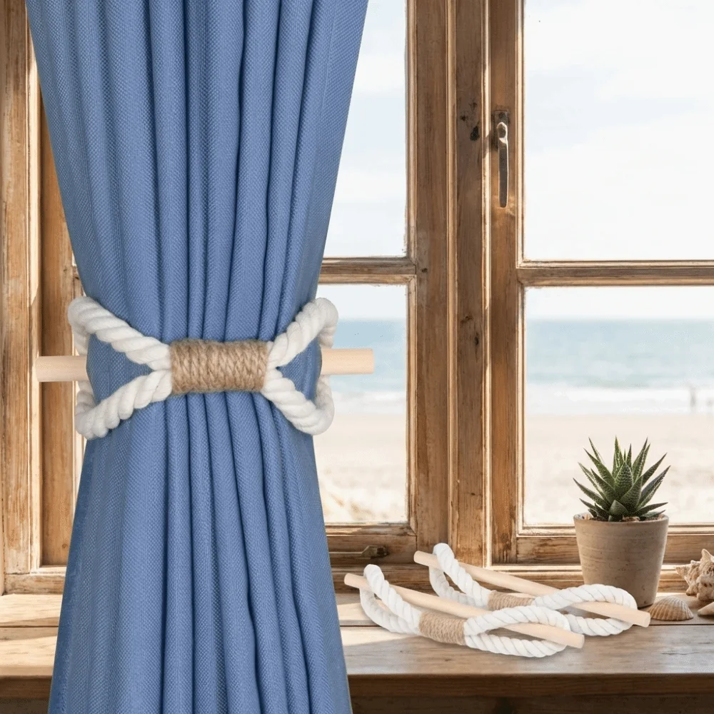 Solid Wood Sticks Curtain Binding Rope Handmade Portable Curtain Buckle Decorative Simple Curtain Straps Bedroom