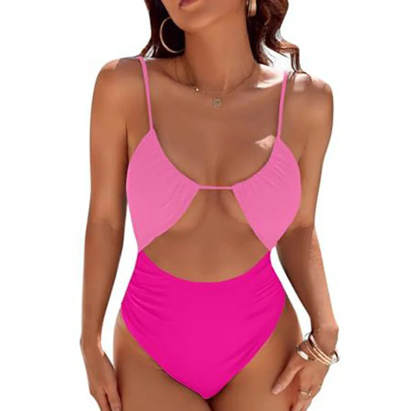 2025 Nuovo bikini intero in puro colore sexy vacanza primaverile calda costume da bagno casual design semplice costumi da bagno da donna