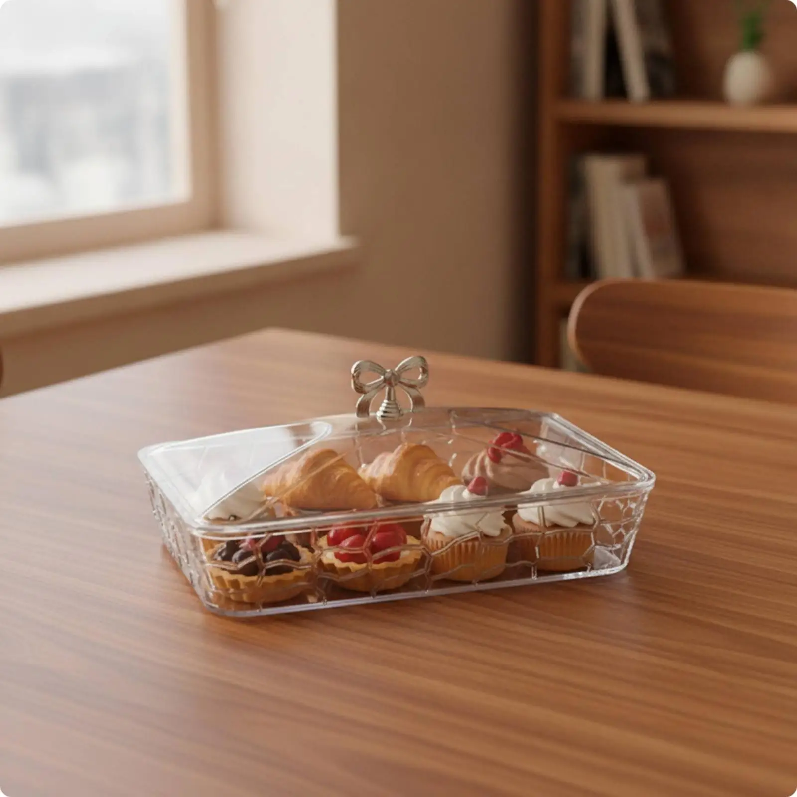 Dome Lid Pastry Tray for Cake Stand Display with Raised Base for Bakery and Cafe Use