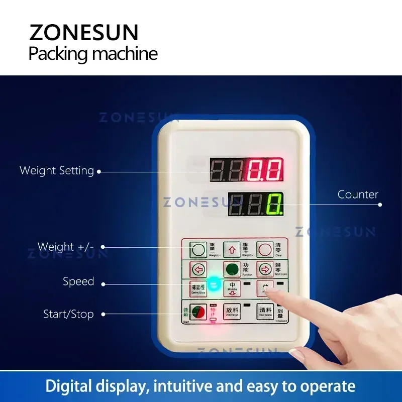 ZONESUN Granules Filling Machine 4 Heads Particle Weighing Vibrator Cereal Corn Flour Bean Tea Leaves Peanut Plastic ZS-GWF4
