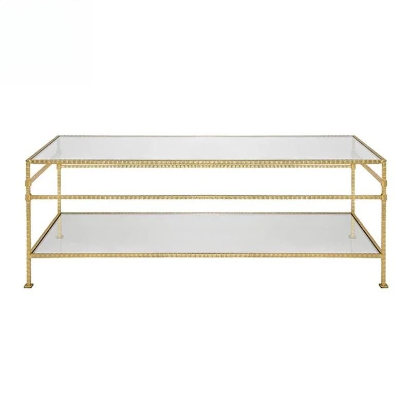 طاولة قهوة مزدوجة الطبقة من الحديد المطاوع بتصميم عتيق على الموضة الأمريكية، فيلا فندق/غرفة نموذجية طاولة قهوة فاخرة خفيفة