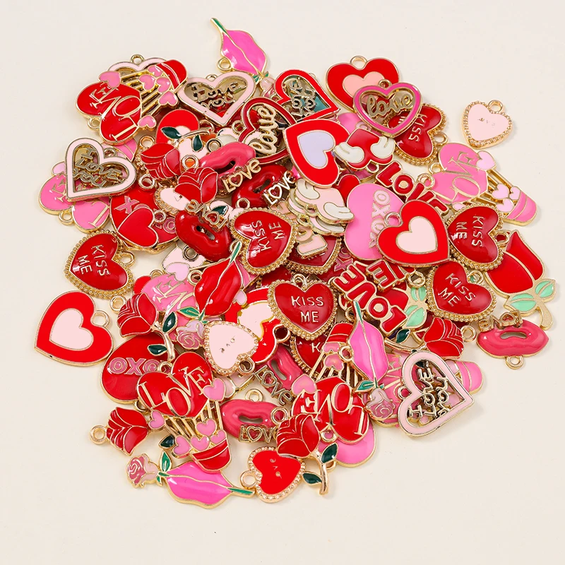 10 stücke Neue Mode Rot Emaille Charms Valentinstag Herz Mund Flügel Schöne Anhänger Für Handgemachte DIY Schmuck Erkenntnisse