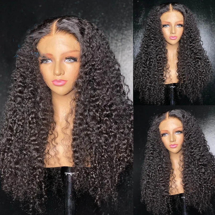 

Natural Black Preplucked 26 Inch Long 180%Density Glueless Kinky Curly Lace Front Wig BabyHair Heat Temperature Daily Cosplay