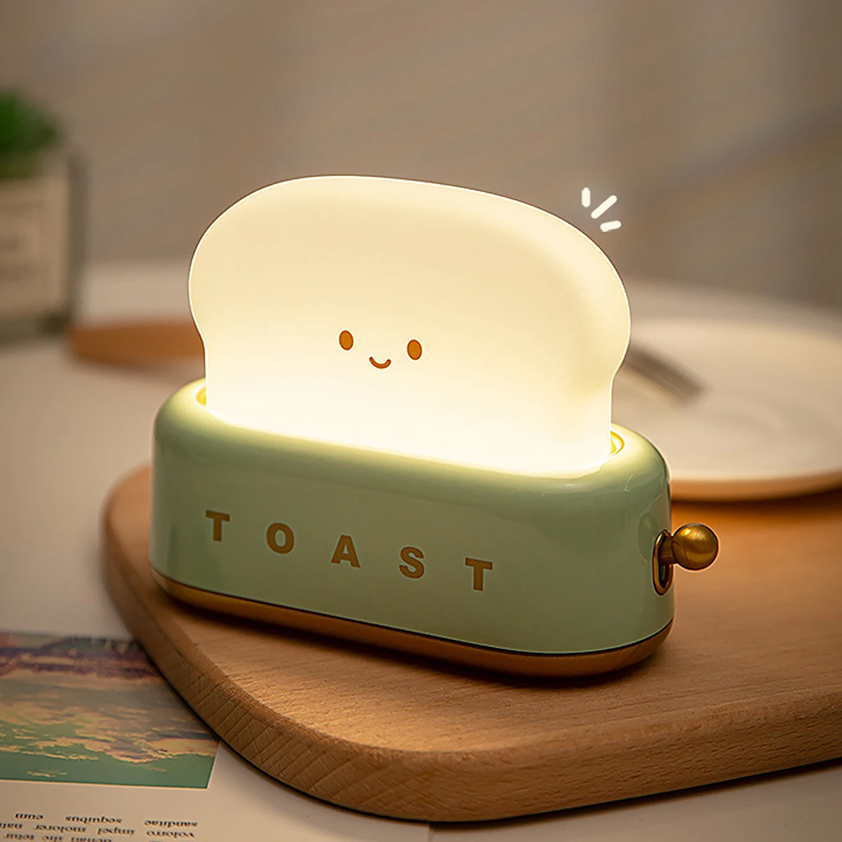 Toast Night Light Cute Bread LED Night Lamp Charging Healing Atmosphere Light Bedroom Bedside Sleep Light Timer and Dimmable