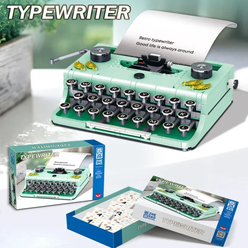 820Pcs Retro Typewriter Printer Model Building Block DIY Assembly Desktop Decoration Bricks Toys for Adults Kid Christmas Gifts