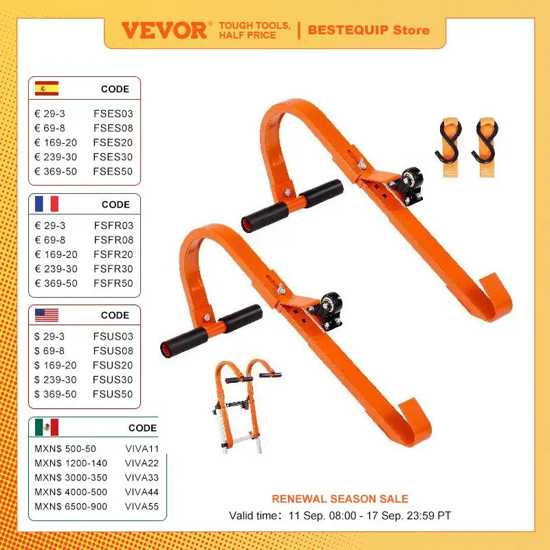 VEVOR Gancio per Tetto a Scala con Ruota 2 Pezzi, Stabilizzatore per Scala in Acciaio per Impieghi Gravosi, Barra a T con Impugnatura in Gomma per Estensione Colmo Tetto, Portata di 226,8 kg