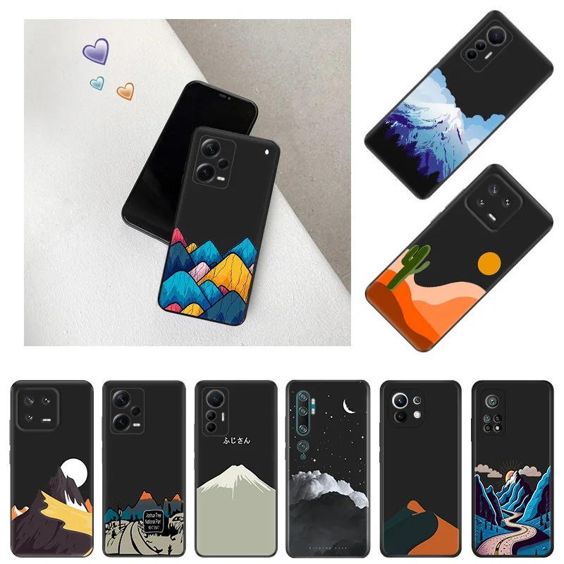 Snow Mountain Volcano dune Phone Case for Xiaomi 12 Pro 12x 12t 13 Redmi Note13 13c 12s 12c Note12 Lite Shell Black Cases Cover