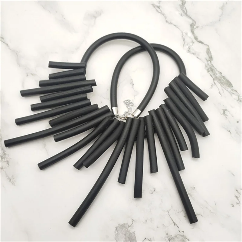 UKEBAY New Hand-designed Punk Style Black Irregular Rubber Chain Necklace Retro Party Clothing Sweater Chain Wearing Necklace