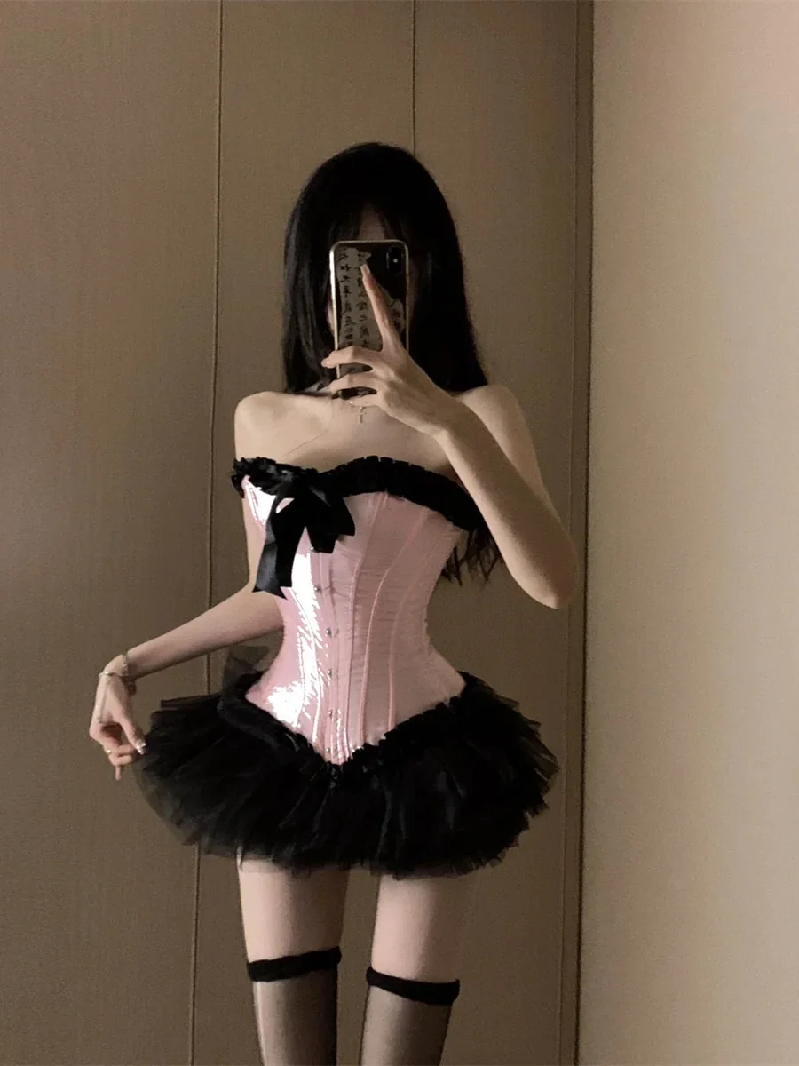 

Новая летняя туника высокого класса во французском стиле без бретелек с высокой талией, тонкая сетчатая короткая юбка, комплекты из 2 предметов, женские наряды