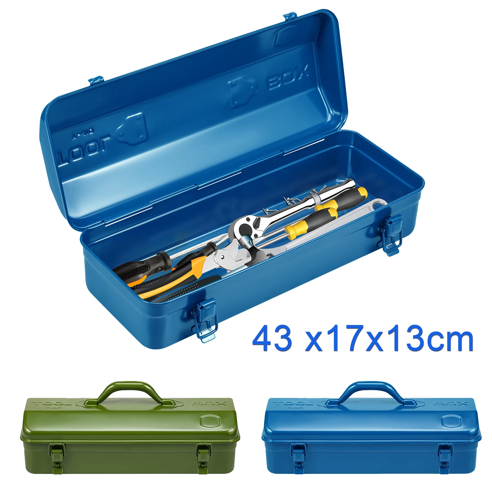 ツールボックス-43x17x13cm-ポータブルスチールツールボックス-ヒップルーフスタイル-金属製ラッチクロージャー付き-家庭用ワークショップ車用ツールチェスト