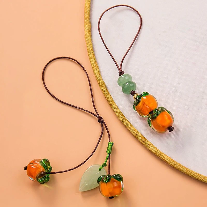 1Pc Cute Glazed Persimmon Phone Chain Retro Chinese Style Key Pendant Pendant Jewelry Cell Phone Accessories