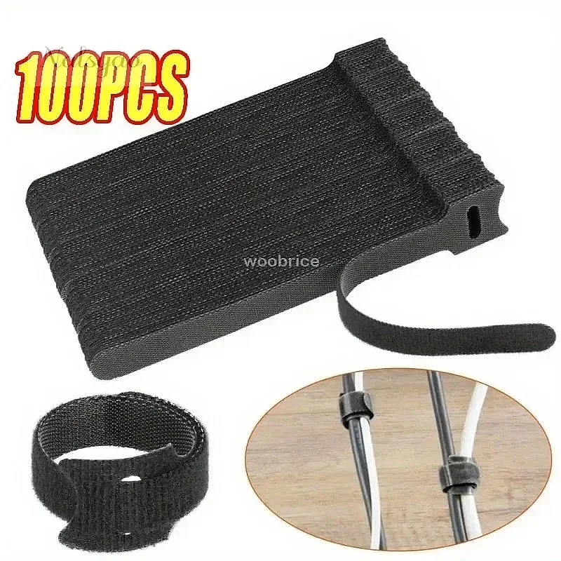 10-100pcs Releasable Cable Organizer Ties Mouse Earphones Wire Management Nylon Reusable Hook Loop Tape Straps