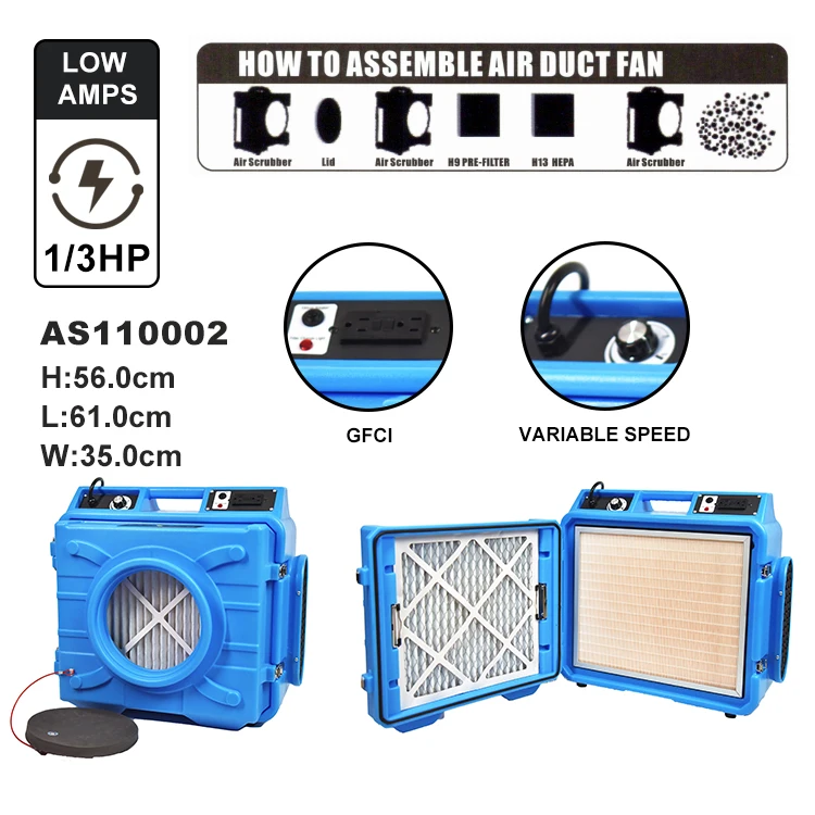 Best Selling High Quality 800 Industrial Air Scrubbers for Manufacturing Factories with Carbon Filtered Air Purifiers