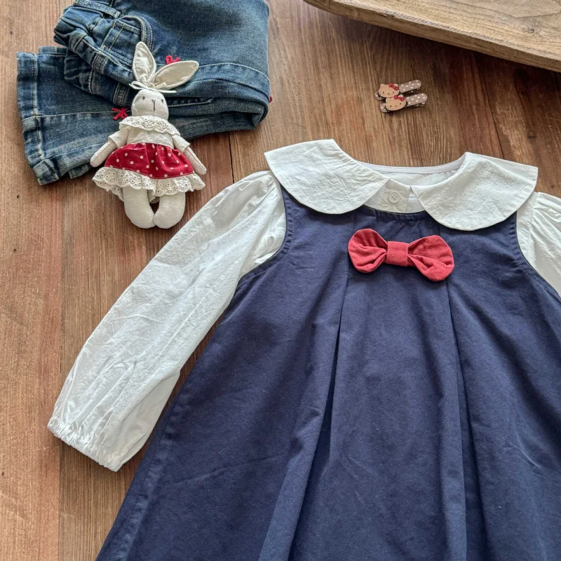 

Girls' Dress Autumn New Fashionable Children's Strap Dress Spring and Autumn Baby College Style Two-Piece Set