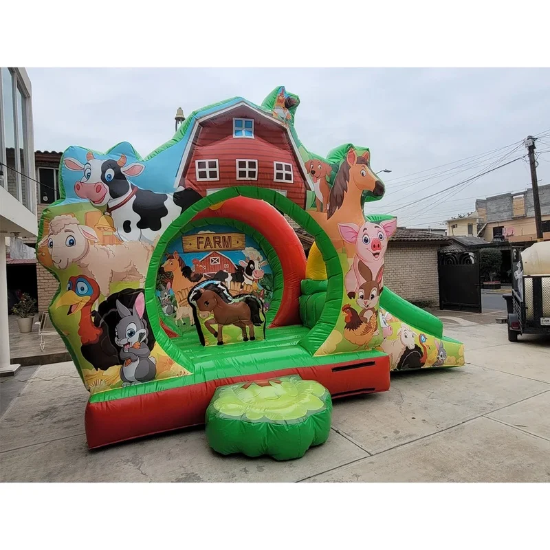 Commercial PVC Farm Animal Inflatable Obstacle Course Inflatable Bouncer Bouncy Castle Slide Inflatable Bounce House for Sale