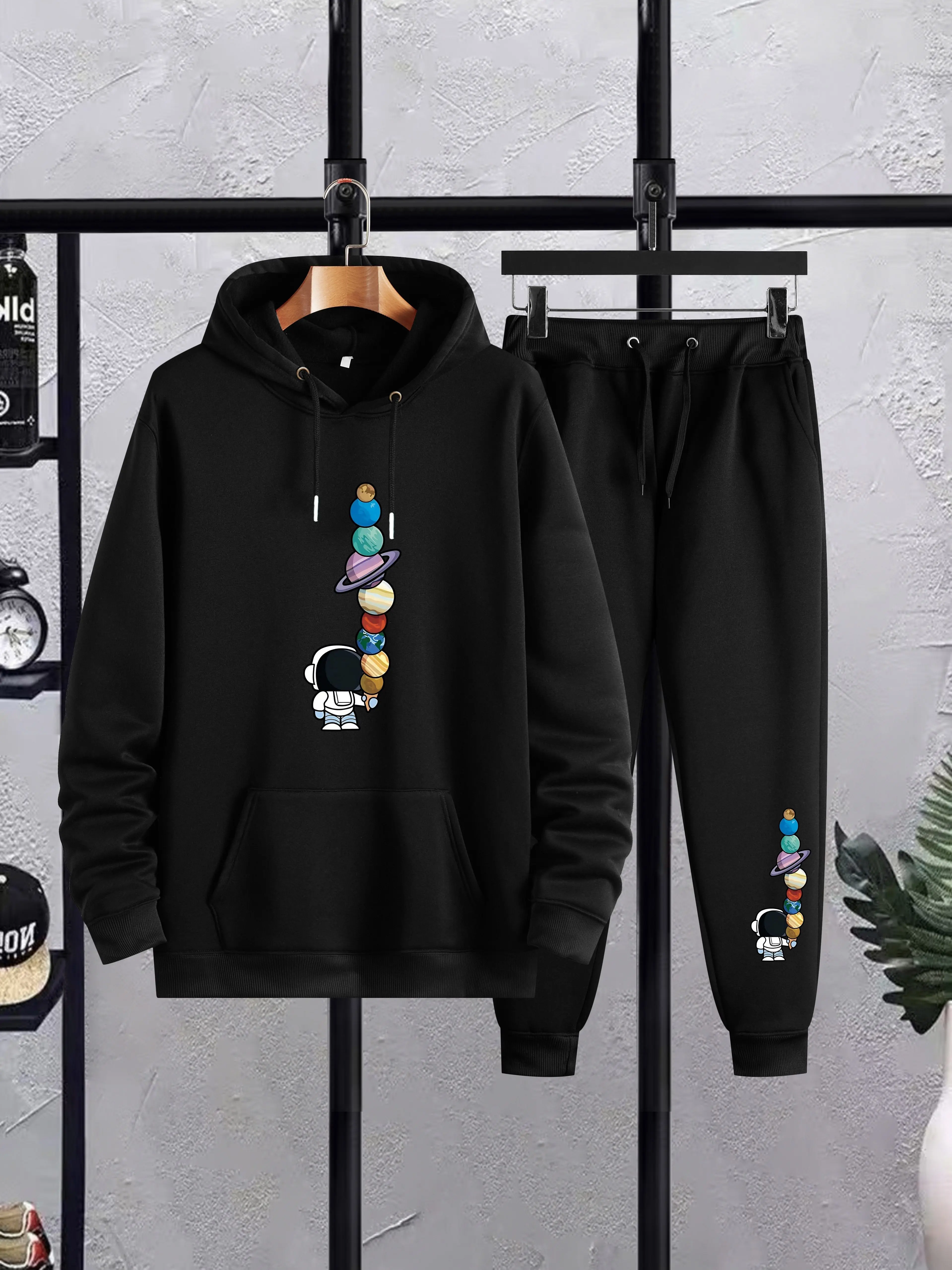 Men's Autumn Winter Sports Casual Suit Graphic Print Hooded Sweatshirt & Sweatpants For Youth Daily Outdoor Street Style Wear