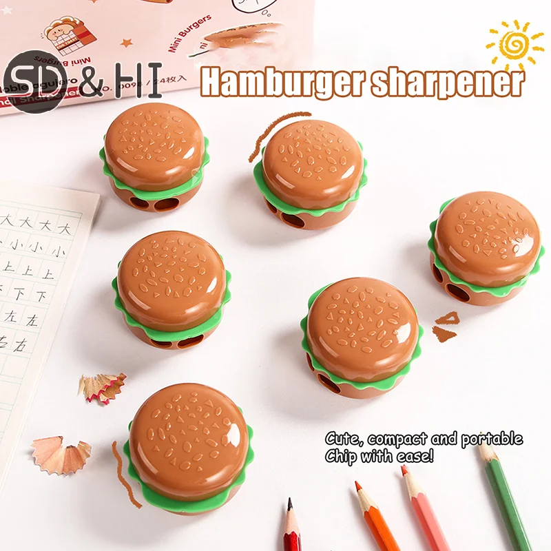 Creative Cartoon Hamburger Shape Pencil Sharpeners Double Holes Pencil Cutting Tools School Supplies Student Stationery Gifts