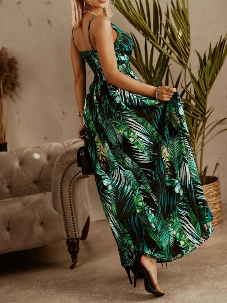 Abito da donna sexy con fionda floreale di nuova moda con scollo a V Abiti da sera estivi da sera Club Stampa Abito da spiaggia per le vacanze