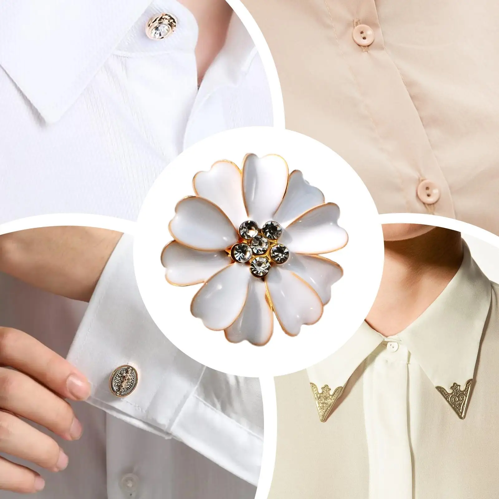 Rhinestone Flower Clips Petal Rhinestone Cufflinks Women Clothing Button Clips For Sewing Jeans Dress Fabric Blouse