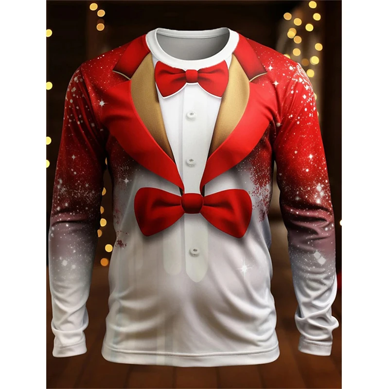 Traje con patrón de copo de nieve de Navidad para hombres y mujeres, Camiseta con estampado 3D, camisetas de manga larga con cuello redondo,