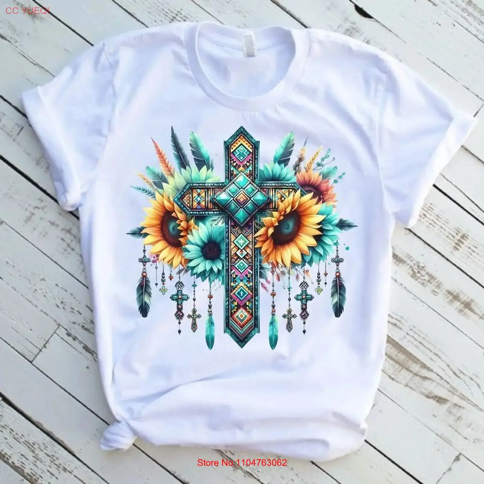 Camiseta con Diseño de Girasol y Cruz Estilo Western Vintage, Lavada, Transpirable, para Hombre, Ropa de Diseñador, Top para Uso Diario, Gráfico Elegante