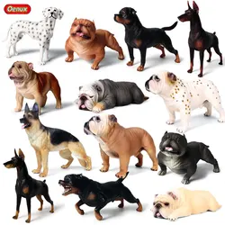 Oenux Classic Big Dog Animal Simulation Doberman Pinscher Rottweiler Dalmatian Bully dog Action Figures Pvc Cute Pet Model Toys