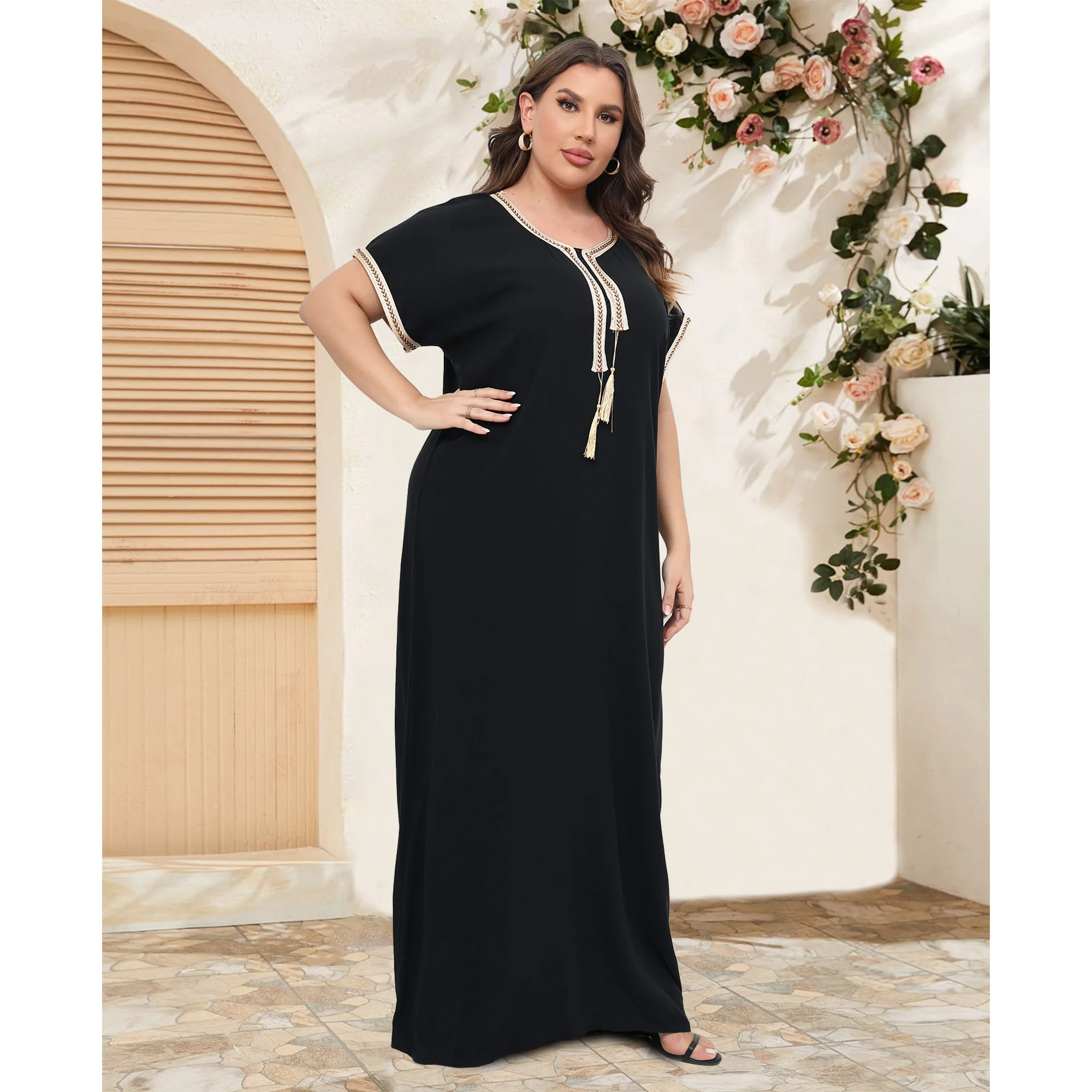 African Plus Size MoroccaTraditional Dress Abaya For Women Loose Caftan Elegant Dresses Dashiki Loungewear Short Sleeve Cover up