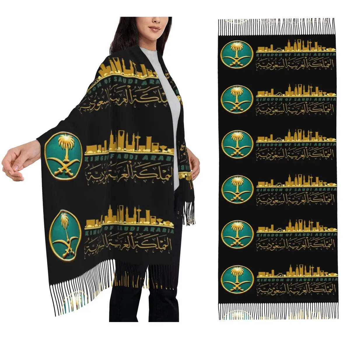 Kingdom Of Saudi Arabia Scarf Tassel Scarves Women Soft Warm Shawls and Wraps Large Fall Winter Shawl Wrap