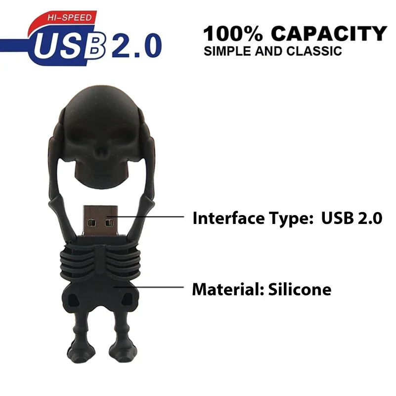 Cartoon Skull Pen Drive 64GB 128GB Funny USB2.0 Flash Drive 32GB Pendrive 16GB Cool Memory Stick 8GB 4GB Creative Gifts For Kids