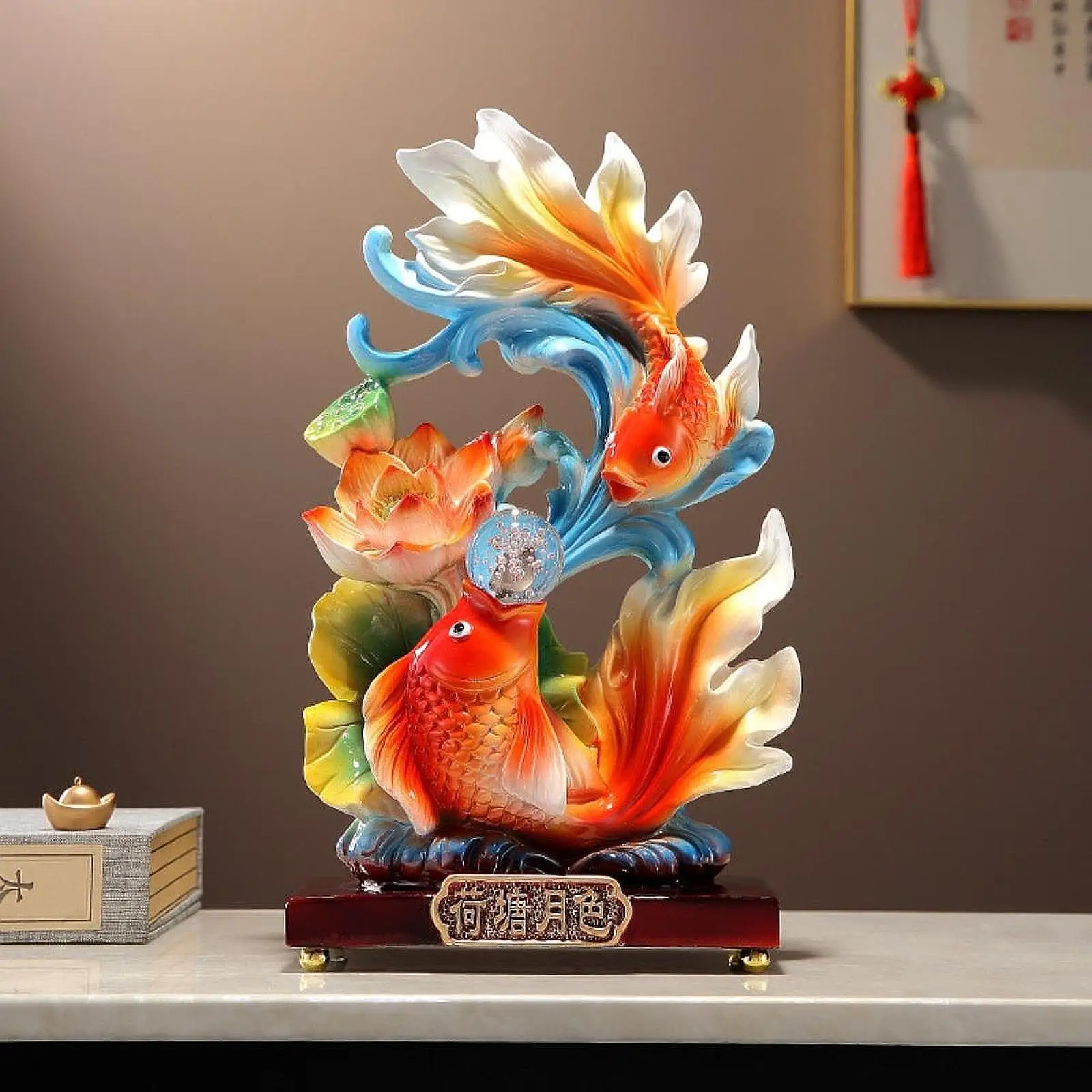 

Chinese Feng Shui Fish Statue Gift Tabletop Ornament for Bookshelf Entrance