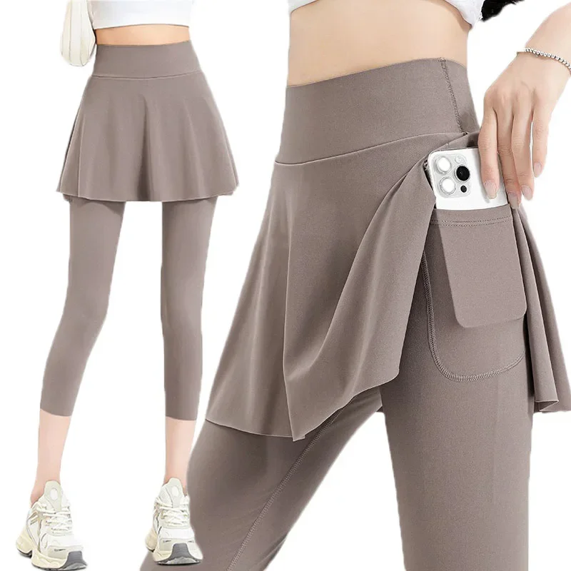 PofyBofy with Pockets Skorts Leggings Golf Skirt Pants 2 in 1 Workout Cropped Legging Tennis Skirted Leggings Gym Fitness Tights