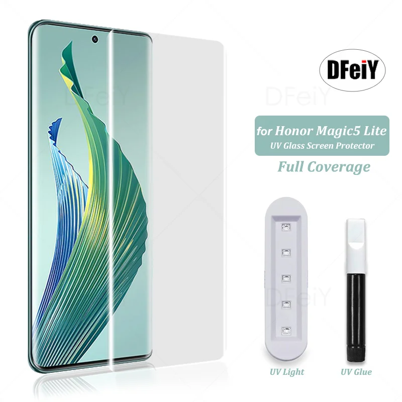 

DFeiY UV Glass for Honor Magic 5 Lite Full Coverage UV Screen Protector for honor magic 5 lite Tempered Glass Film