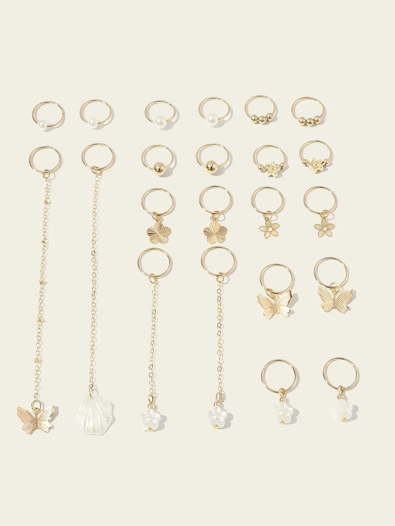 20Pcs Golden Butterfly Hair Jewelry for Braids Palm Braids Clips Flower Loc Charms & Pearl Hair Cuffs/Rings Accessories