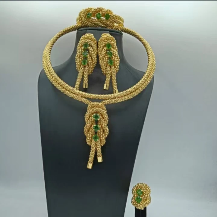 Luxury Elegant Knot Shape Jewelry Set with Rhinestone Stunning Necklace Bracelet Earrings Ring 4PC Jewellery for Wedding Party