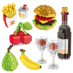 Blocos de construção 3d de comida rápida, modelo de frutas, vinho, hambúrguer, batatas fritas, cachorro-quente, bolo, brinquedo de montar, para menino e menina, presente